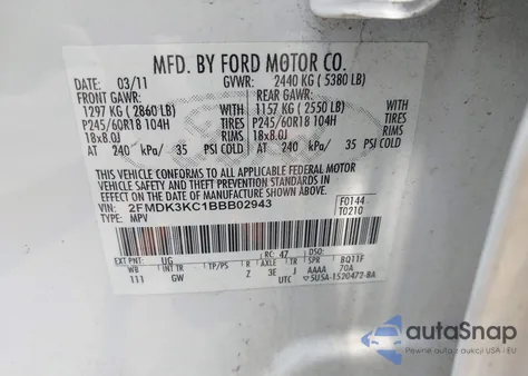 2011 Ford Edge Limited из США, поврежденный, VIN 2FMDK3KC1BBB02943